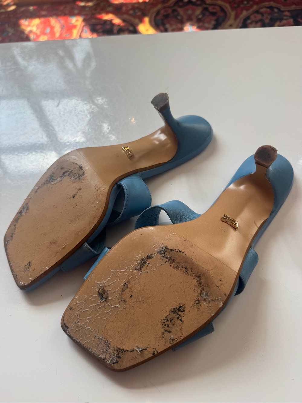 Zara Blue Leather Slide Sandals - Picture 3 of 6